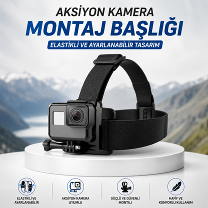 Aksiyon Kamera ve Telefon Uyumlu Kafa Bandı Montaj Aparatı – Ayarlanabilir Elastik Başlık Kayışı
